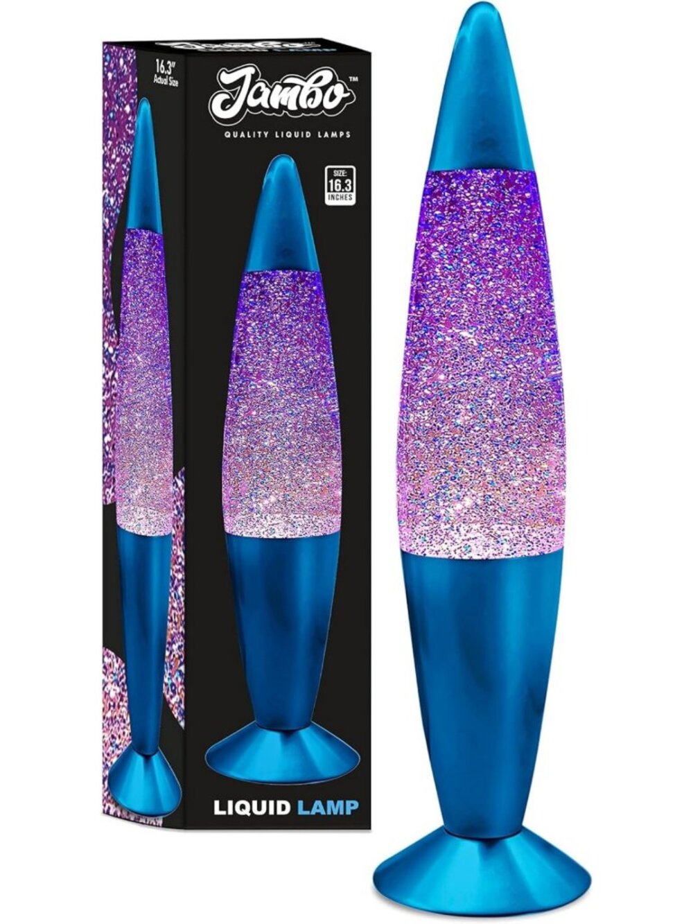 16” Blue & Silver Glitter Lamp - Relaxing Mood Lighting for Home, Office & Kids